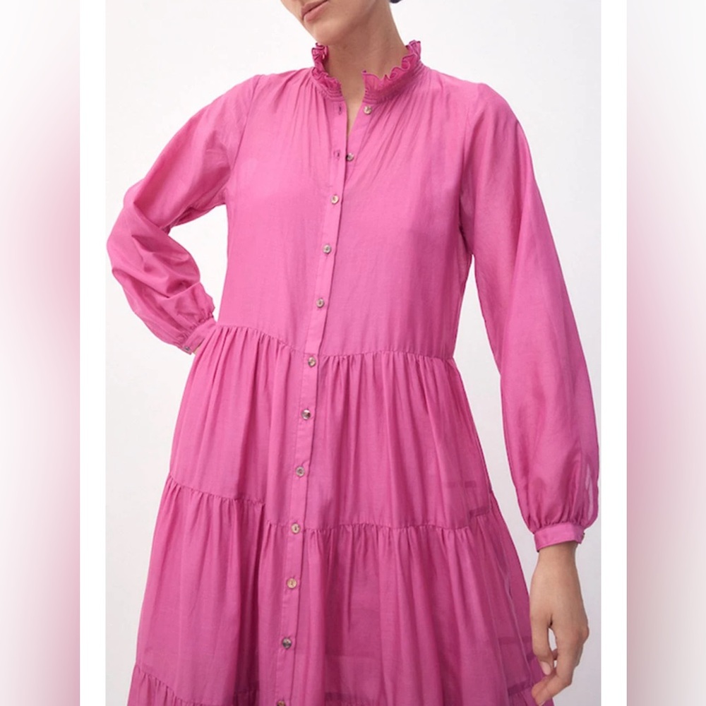 Bird & Knoll Tiered Maxi Dress James Pink Cotton-Silk Size:Small Pre Owned
